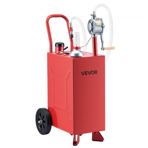 VEVOR 56,8L Kraftstofftrolley Mobile Tankanlage mit Manueller Pumpe Rot, Kohlenstoffstahl, Mit 2 Rollen & 3m Förderschlauch, Max. 17,8L/min Durchfluss, Benzin & Diesel, Ideal für ATV UTV Motorrad