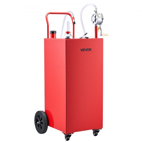 VEVOR 189,3L Kraftstofftrolley Mobile Tankanlage mit Manueller Pumpe Rot, Kohlenstoffstahl, Mit 4 Rollen & 3m PVC-Schlauch, Max. 17,8L/min Durchfluss, Benzin & Diesel, Ideal für Auto Rasenmäher Boot
