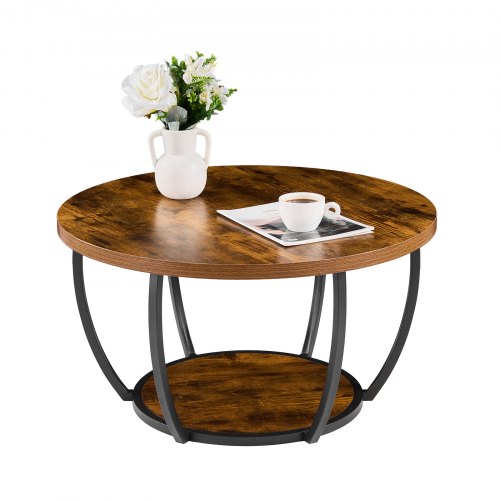 

VEVOR Couchtisch Beistelltisch rund, zweistufiger Beistelltisch Sofatisch mit Metallgestell & offenem Stauraum & 34,9 kg Tragkraft, minimalistischer Wohnzimmertisch Kaffeetisch rustikales Braun