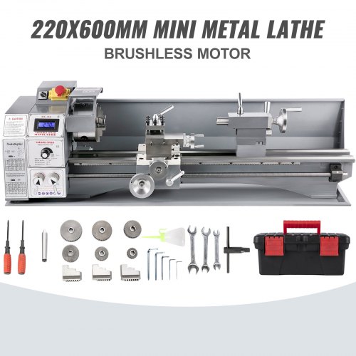 

VEVOR Mini Drehbank 220x600mm Drehmaschine Metall 750 W Mini Drechselbank für Metallbearbeitung Drehbank Metall präzise einfach zu bedienen