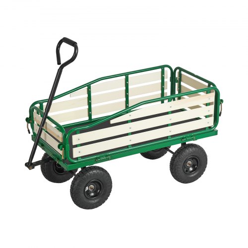 VEVOR Handwagen für Kinder, 118 cm Bollerwagen, Transportwagen mit Schiebestange, aus Holz & Metal, max. 250 kg tragbar, ideal für Kinder ab 5 Jahren, Garten, Ausflüge & Strand, Farbe Grün & Schwarz