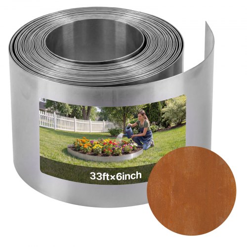 VEVOR Rasenkante Cortenstahl, 10 m x 15 cm Beeteinfassung inkl. Handschuhen, Metall Gartenpalisade, Mähkante, Beetumrandung zur Gartengestaltung, Beetbegrenzung für Blumenbeete & Gartenwege
