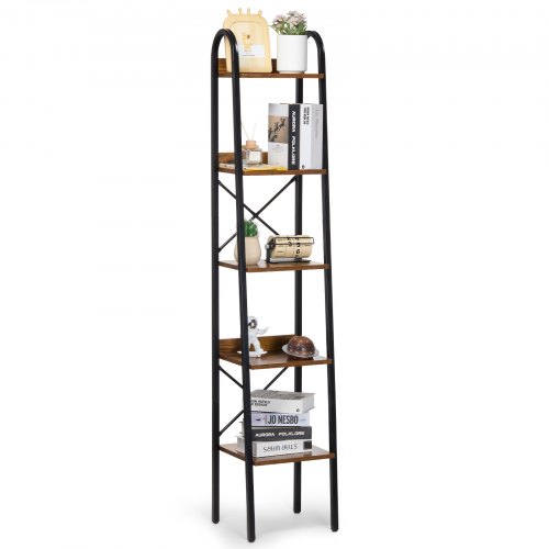 

VEVOR Bücherregal aus Metall, 5-stöckiges Industrie trapezförmiges Bücherregal, kleines Vintage-Aufbewahrungsbücherregal mit offenen Regalen, freistehendes Ausstellungsregal Lagerregal, für Büro