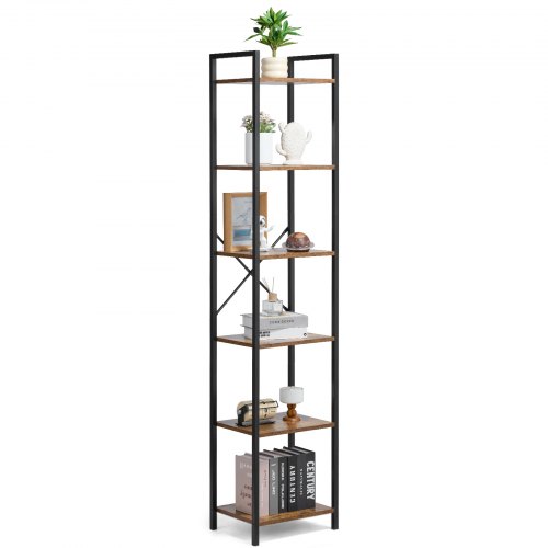 

VEVOR Bücherregal aus Metall, 6-stöckiges rechteckiges Industrie-Bücherregal, rustikales Aufbewahrungsregal mit offenen Regalen, freistehendes Ausstellungsregal Lagerregal, 30 x 40 x 187 cm