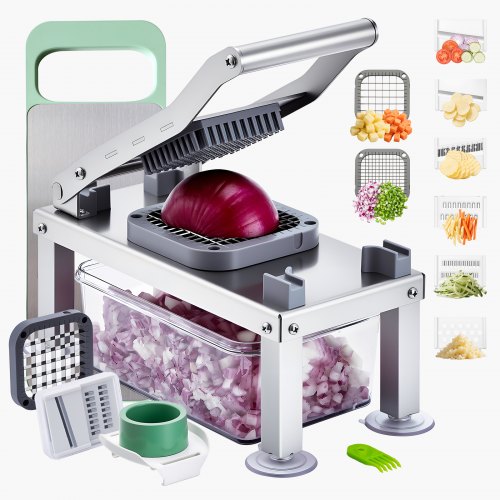 

VEVOR Gemüseschneider, Mandolinenschneider, All-in-1-Gemüseschneider mit 8 Edelstahlklingen, Käsereibe, Zwiebel- & Kartoffelsalatschneider mit Behälter, Küchenhelfer & wichtige Haushaltsgeräte