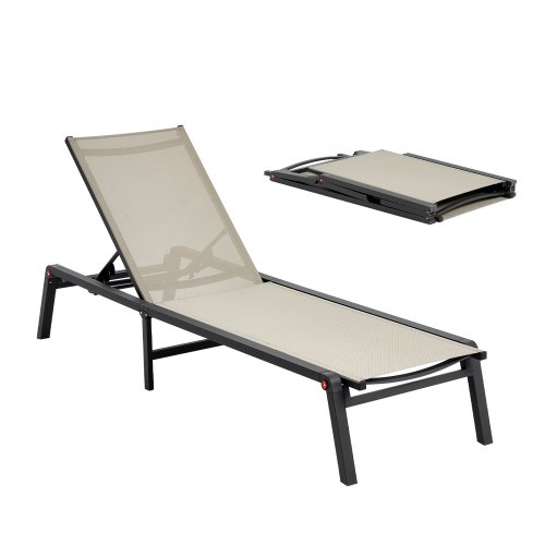 VEVOR Liegestuhl faltbar, Tragkraft 180 kg, Gartenliege mit 5 verstellbarer Rücklehne, Sonnenliege aus Aluminium, Strandliege, Relaxliege, Gartenmöbel für Strand, Hof, Camping und Terrasse