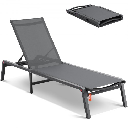 

VEVOR Chaiselongue-Sessel für den Außenbereich, Aluminium-Terrassen-Liegestuhl mit 5 verstellbaren Positionen, klappbarer Pool-Liegestuhl, Liegestuhl und komplett flacher Sonnenstuhl für Terrasse, Strand, Pool, Dunkelgrau