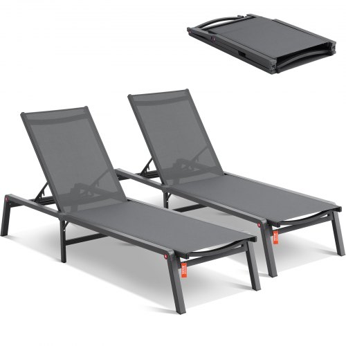 

VEVOR 2x Sonnenliege Strandliege Liegestuhl Relaxliege 182x60x88cm Dunkelgrau