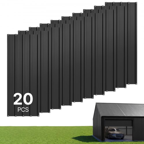 VEVOR 20er Trapezblech Set, 1080x426 mm Lackiertes Dachblech aus Verzinktem Stahl, Wetterfestes Profilblech mit Regenrillen, Wellplatten Schlagfest für Dach Schuppen Carports Wandverkleidung, Schwarz