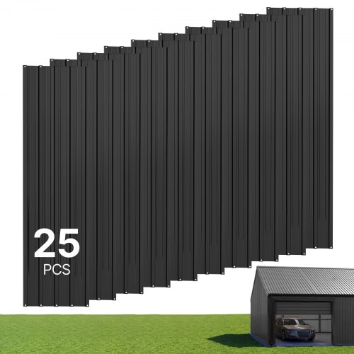 VEVOR 25er Trapezblech Set, 1540 x 426 mm Lackiertes Dachblech aus Verzinktem Stahl, Wetterfestes Profilblech mit Regenrillen, Wellplatten Schlagfest für Dach Schuppen Garage Wandverkleidung, Schwarz