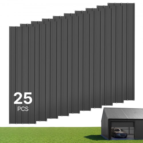 VEVOR 25er Trapezblech Set, 1540 x 426 mm Lackiertes Dachblech aus Verzinktem Stahl, Wetterfestes Profilblech mit Regenrillen, Wellplatten Schlagfest für Dach Schuppen Garage & Wandverkleidung, Grau