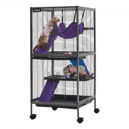 VEVOR Kleintierkäfig Metall Frettchenkäfig Kleintiergehege 52x52x113 cm, Frettchen Chinchillas Gleithörnchen Meerschweinchen & Kaninchen 4-Stöckig 13,97 mm Drahtabstand Feststellbare Schwenkrolle