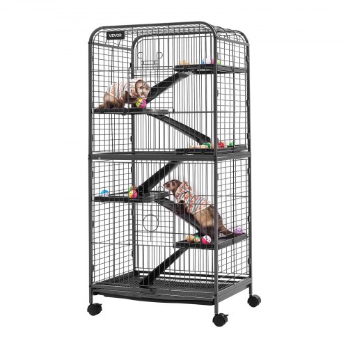 VEVOR Kleintierkäfig Frettchenkäfig Kleintiergehege 635x435x1330 mm, Frettchen Chinchillas Gleithörnchen Kleine Katzen & Kaninchen 6-Stöckig 25,4 mm Drahtabstand Feststellbare Schwenkrolle