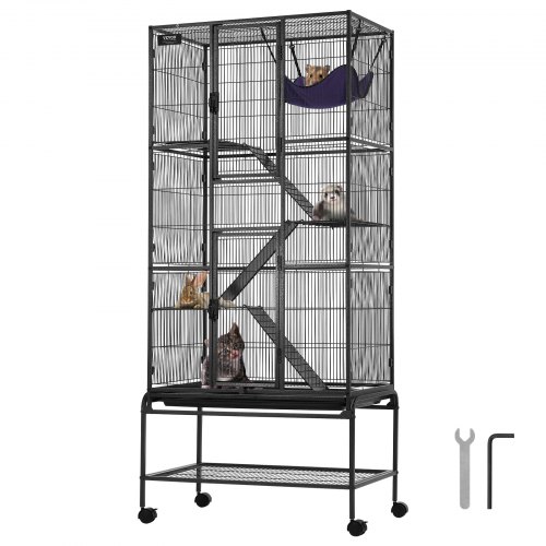VEVOR 69" rollender Frettchenkäfig aus Metall, großer 4-stöckiger Käfig, Kleintierkäfig mit Rampen und Tablett, einfach aufzubauen für Hausratten, Hamster, Meerschweinchen, Chinchillas, Eichhörnchen, Igel, Hasen