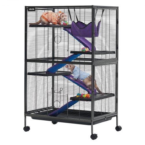VEVOR Kleintierkäfig Metall Frettchenkäfig Kleintiergehege 80x52x127 cm, Frettchen Chinchillas Gleithörnchen Meerschweinchen & Kaninchen 5-Stöckig 13,97 mm Drahtabstand Feststellbare Schwenkrolle