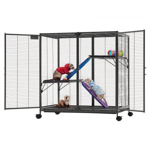 VEVOR Kleintierkäfig Metall Frettchenkäfig Kleintiergehege 90x58x96 cm, Frettchen Chinchillas Gleithörnchen Meerschweinchen & Kaninchen 3-Stöckig 13,97 mm Drahtabstand Feststellbare Schwenkrolle