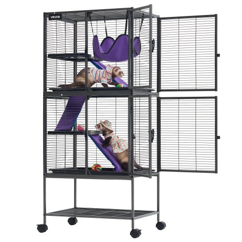 VEVOR Kleintierkäfig Metall Frettchenkäfig Kleintiergehege 61x44x138 cm, Frettchen Chinchillas Gleithörnchen Meerschweinchen & Kaninchen 4-Stöckig 13,97 mm Drahtabstand Feststellbare Schwenkrolle