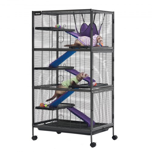 VEVOR Kleintierkäfig Metall Frettchenkäfig Kleintiergehege 80x52x149 cm, Frettchen Chinchillas Gleithörnchen Meerschweinchen & Kaninchen 6-Stöckig 13,97 mm Drahtabstand Feststellbare Schwenkrolle