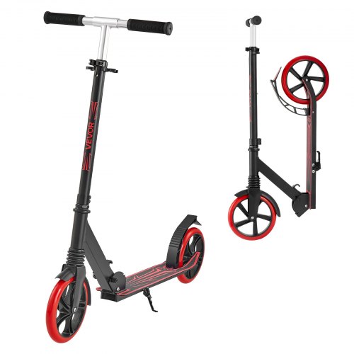 VEVOR Scooter (2 Räder) für Kinder ab 8 Jahren, Cityroller Straßenroller mit höhenverstellbarem Lenker & rutschfestem Deck & leichtem Rahmen, faltbarer Tretroller bis zu 100 kg, Schwarz + Rot