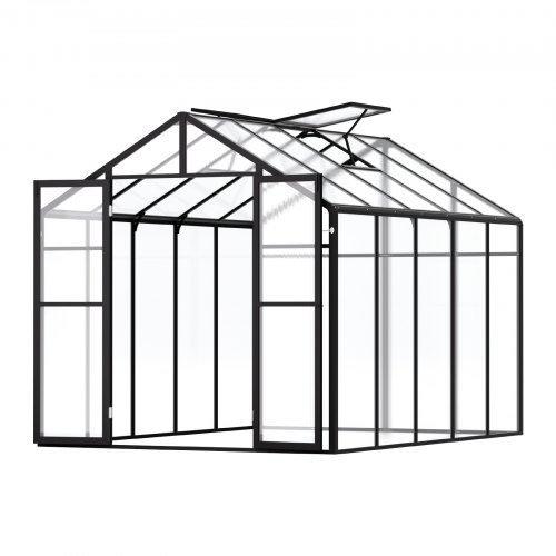 VEVOR Gewächshaus aus Polycarbonat, 236x289x206 cm, Pflanzenhaus mit Lüftungsfenstern, Treibhaus im Pavillon-Stil mit Flügeltür, begehbares Gewächshaus-Set aus Aluminium für den Garten im Freien