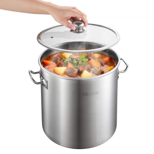 VEVOR Edelstahl Kochtopf 19,9 L Großer Suppentopf mit Glasdeckel Induktionsgeeignet Hochwertiger Nudeltopf PFOA-frei PFAS-frei für Gasherd Elektrokochfeld Ideal für Eintöpfe Pasta Familienportionen