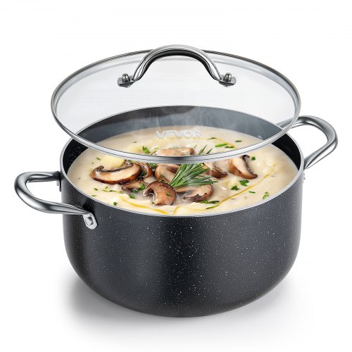 

VEVOR Suppentopf aus Aluminiumlegierung 7,6 L Antihaftbeschichtet Kochtopf mit Glasdeckel, PFOA- und PFAS-frei, Kompatibel mit Gasherden Induktionsherden Elektroherden, Ideal für Suppen Eintöpfe Pasta