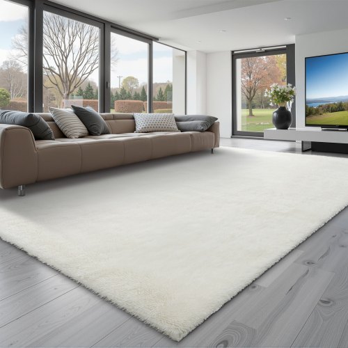 

VEVOR Hochflor Teppich 3048x2438 mm, flauschiger Wohnzimmerteppich mit dreilagigem Material, 35 mm Florhöhe, für Wohnzimmer, Schlafzimmer, Loungebereich, fusselfrei und weicher, weiß