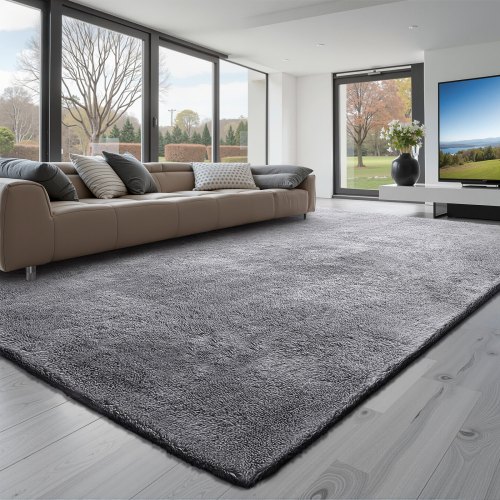 

VEVOR Hochflor Teppich 3048x2438 mm, flauschiger Wohnzimmerteppich mit dreilagigem Material, 35 mm Florhöhe, für Wohnzimmer, Schlafzimmer, Loungebereich, fusselfrei und mit weich, grau