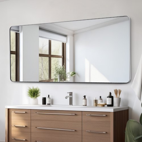 VEVOR Wandspiegel Schminkspiegel Badezimmerspiegel 1828 x 813 x 25mm rechteckiger Spiegel, silberner Rahmen aus Aluminiumlegierung, mit Z-förmiger Halterung für Badezimmer Schlafzimmer Wohnzimmer