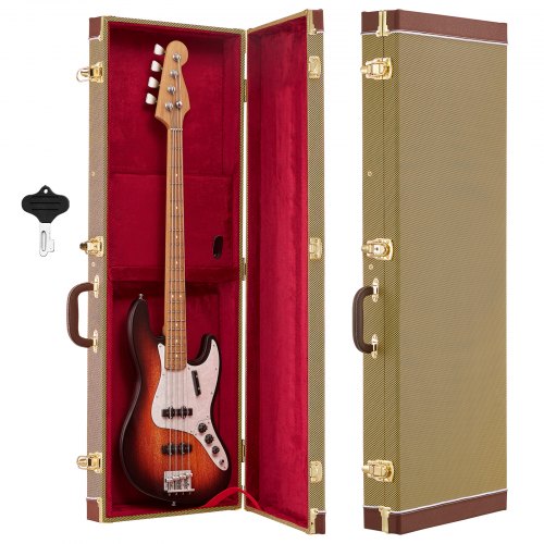 VEVOR E-Gitarrenkoffer für 39-Zoll-ST/Tele-Gitarren 105 cm Harschalenkoffer, Gitarrenkoffer aus Holz mit Schloss, Polsterung, Zubehörfach und Schlüssel, Rechteckiger Hartschalen-Formkoffer