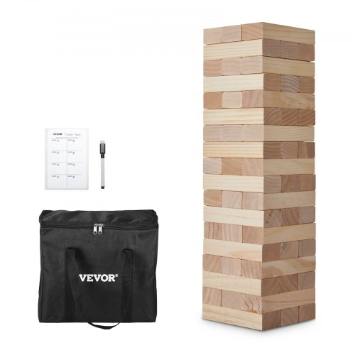 

VEVOR Wackelturm mit 54 Blöcken & Anzeigetafel & Tragtasche, Tumbling Tower aus Kiefernholz, Holzturm Höhe bis 54 cm, Holzstapelspiel, Tumbling Tower-Familienspiele für drinnen/draußen Party
