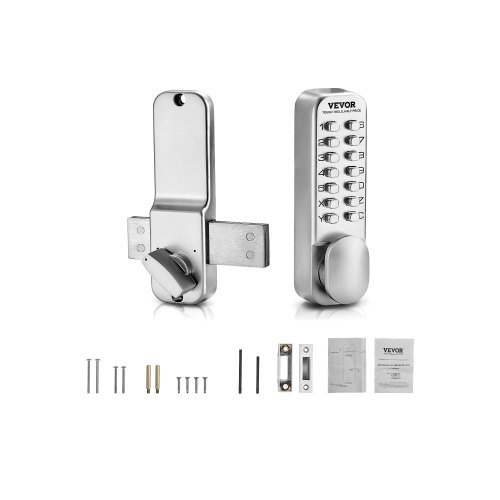 

VEVOR mechanisches schlüsselloses Türschloss mit einseitiger Tastatur (14 Tasten), schlüsselloses Türschloss mit Drehknopf, Codeschloss für Haus Büro Außenzaun Hof Silber (35-65 mm dicke Tür)