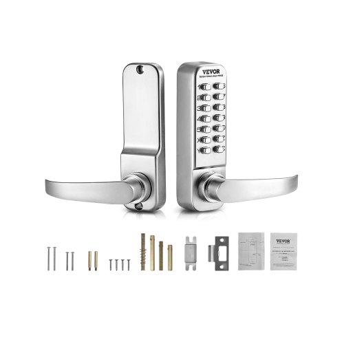 VEVOR mechanisches schlüsselloses Türschloss mit einseitiger Tastatur (14 Tasten), schlüsselloses Türschloss mit Griff, Codeschloss für Haus Büro Außenzaun Hof Silber (35-65 mm starke Tür)