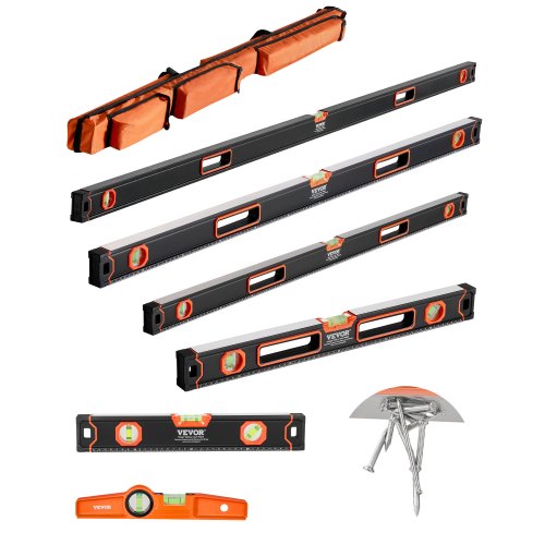 

VEVOR Wasserwaagen 6er-Set, 200/120/80/60/40/25cm, Messwerkzeug mit Libellen für 45/90/180 Grad, magnetisches Box-Wasserwaagen-Werkzeug aus Aluminiumlegierung, stoßfest, SAE- & metrische Skala