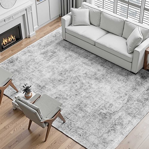 VEVOR Wohnzimmerteppich 2743x3658mm Teppich Kurzflor rutschfest Bohemian-Grau