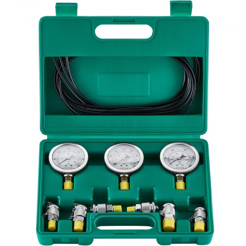 VEVOR Hydraulikdruck-Testset, 250/400/600 bar, 3 Messgeräte, 6 Testkupplungen, 3 Testschläuche, Bagger-Hydraulik-Testmanometer-Set mit Tragbarer Tragetasche für Bagger, Traktoren, Baumaschinen