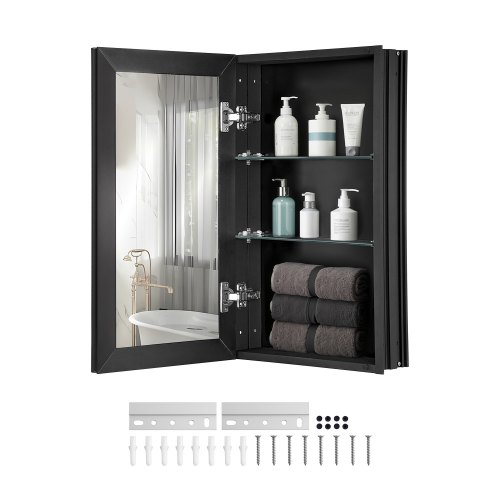 VEVOR Spiegelschrank verspiegelter Arzneischrank Medizinschrank (355 x 135 x 610 mm) für Badezimmer mit Doppelspiegel & verstellbaren Glasböden, Einbau- und Wandmontage, Aluminiumrahmen, Badschrank