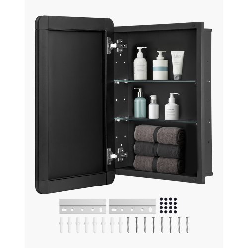 

VEVOR Spiegelschrank verspiegelter Arzneischrank Medizinschrank (406 x 128 x 610 mm) für Badezimmer mit Spiegeltür & verstellbaren Glasböden, Einbau- und Wandmontage, Aluminiumrahmen, Badschrank