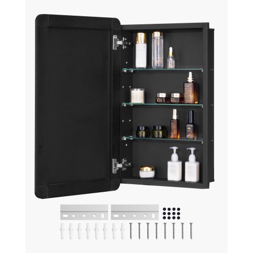 

VEVOR Spiegelschrank verspiegelter Arzneischrank Medizinschrank (420 x 125 x 700 mm) für Badezimmer mit Einzelspiegel & verstellbaren Glasböden, Einbau- und Wandmontage, Aluminiumrahmen, Badschrank