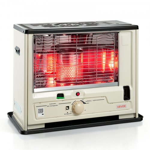 VEVOR Petroleumheizung 2930W Tragbare Petroleumofen 4,44L Ölheizung Beige, Heizkanone für Zuhause Camping Notfall, Max. 10 m², Sicherheitsgitter, Kippschutz, Flammenregulierung, mit Tankanzeige & Akku