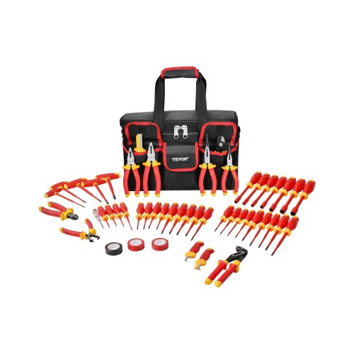 VEVOR isoliertes Schraubendreher Set, 50 tlg. professionelles elektrisches 1000 V Elektrikerwerkzeug mit magnetischen Spitzen, T-Griff-Sechskantschlüssel, Schraubendreher, einpoliger Spannungsprüfer
