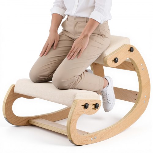 VEVOR Ergonomischer Kniehocker mit Dicken, Integrierten Schaumstoffpolstern & Massivholzrahmen, Höheneinstellbarer Kniestuhl zur Entlastung von Nacken und Rücken, Ideal für Zuhause, Büro, Beige