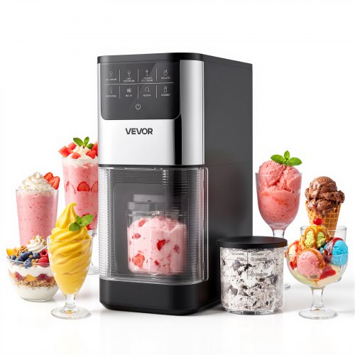 VEVOR Eismaschine, 7-in-1-Gerät für Gelato, Sorbet, Milchshake, Frozen Yogurt & Light-Eiscreme, Hausgemachte Eismaschine mit Ein-Knopf-Funktion zum Einrühren und Nachdrehen, Glatte Cremige Textur