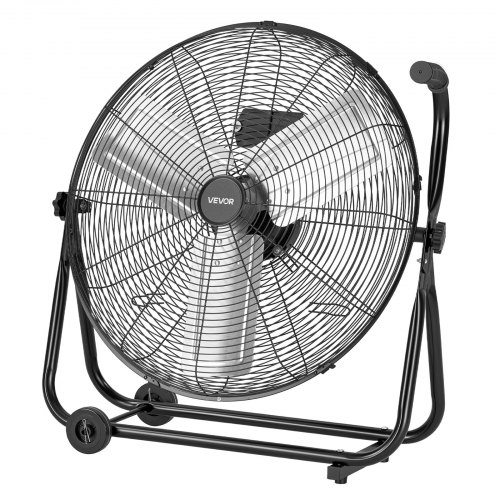 VEVOR Bodenventilator Ø609,6mm, Windmaschine 360° Neigbar, Standventilator mit 3 Geschwindigkeitsstufen, Trommelventilator Tragbar mit Griff Rollen & 1,6m Kabel, Industrie-Ventilator für Garage Lager