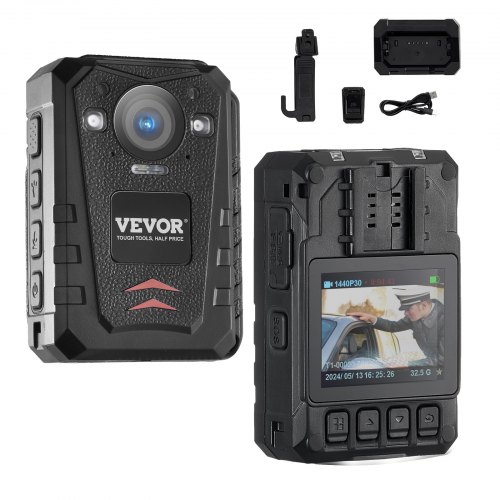 VEVOR 1440P HD Polizei-Körperkamera, 128 GB Bodycam mit Audio-Video-Aufnahmebild, eingebauter 3500 mAh-Akku, 2,0" LCD, Infrarot-Nachtsicht, wasserdichte GPS-Personal-Bodycam für die Strafverfolgung