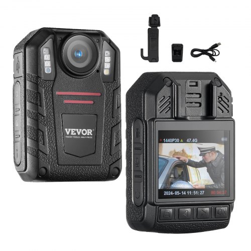 VEVOR 1440P HD Polizei-Körperkamera, 64 GB Bodycam mit Audio-Video-Aufnahmebild, eingebauter 2850 mAh-Akku, 2,0" LCD, Infrarot-Nachtsicht, wasserdichte persönliche Bodycam für die Strafverfolgung