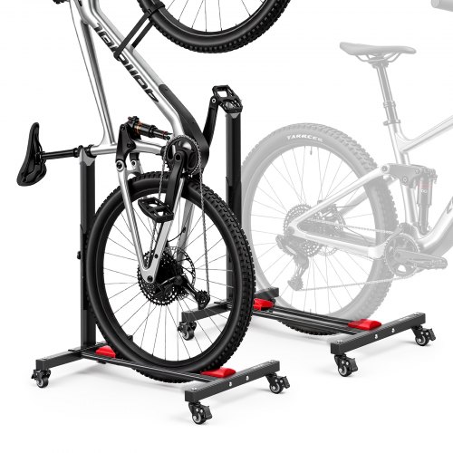 

VEVOR 2x Fahrradständer, Freistehender Abstellständer mit Rollen für 508-737mm Räder, Fahrradhalter Vertikal Horizontal aus Kohlenstoffstahl, Fahrrad-Bodenständer Höhenverstellbar für Garage, Schwarz