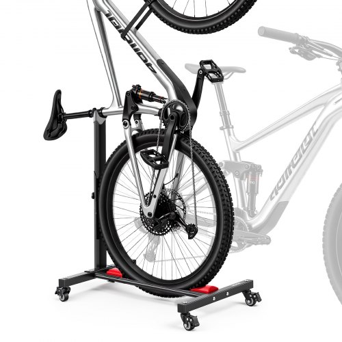 VEVOR Fahrradständer, Freistehender Abstellständer mit Rollen für 508-737mm Räder, Fahrradhalter Vertikal & Horizontal aus Kohlenstoffstahl, Höhenverstellbarer Fahrrad-Bodenständer für Indoor, Schwarz