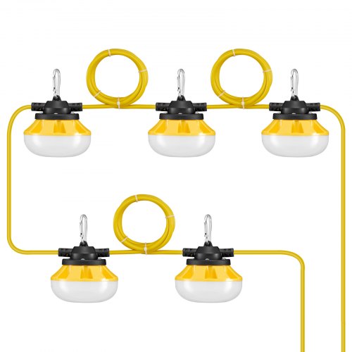 VEVOR LED Baustrahler 15,24 m, 50 W, 5000 lm, 5er-Lichterkette für Industriebeleuchtung, 5000 K Tageslicht & IP65, mit Aufhängehaken, für Baustellen, temporäre Beleuchtung im Innen- & Außenbereich JZCD50YC0000AAZ3KV2