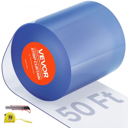

VEVOR Streifenvorhang, 50' Länge x 8" Breite x 0,08" Dicke, durchsichtige glatte PVC-Streifenvorhang-Tür-Großrolle, Kunststoff-Türstreifen für Türen von Supermärkten, Garagen, Lagerhallen, Scheunen, Tierställen